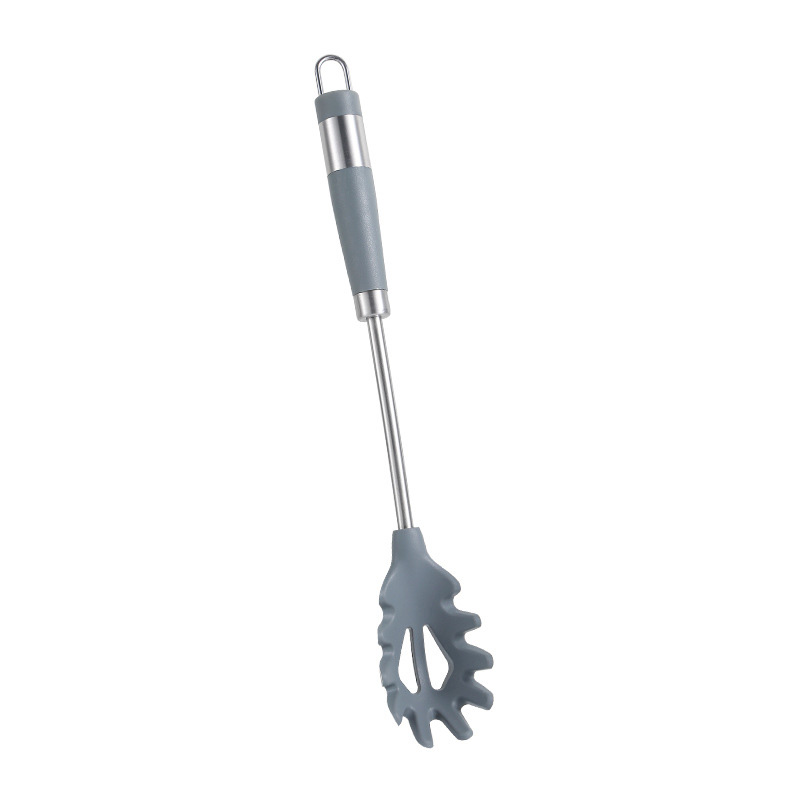 Heat Resistant Silicone Past Fork Spoon Spaghetti Strainer Server Spoon with Stainless steel Handle